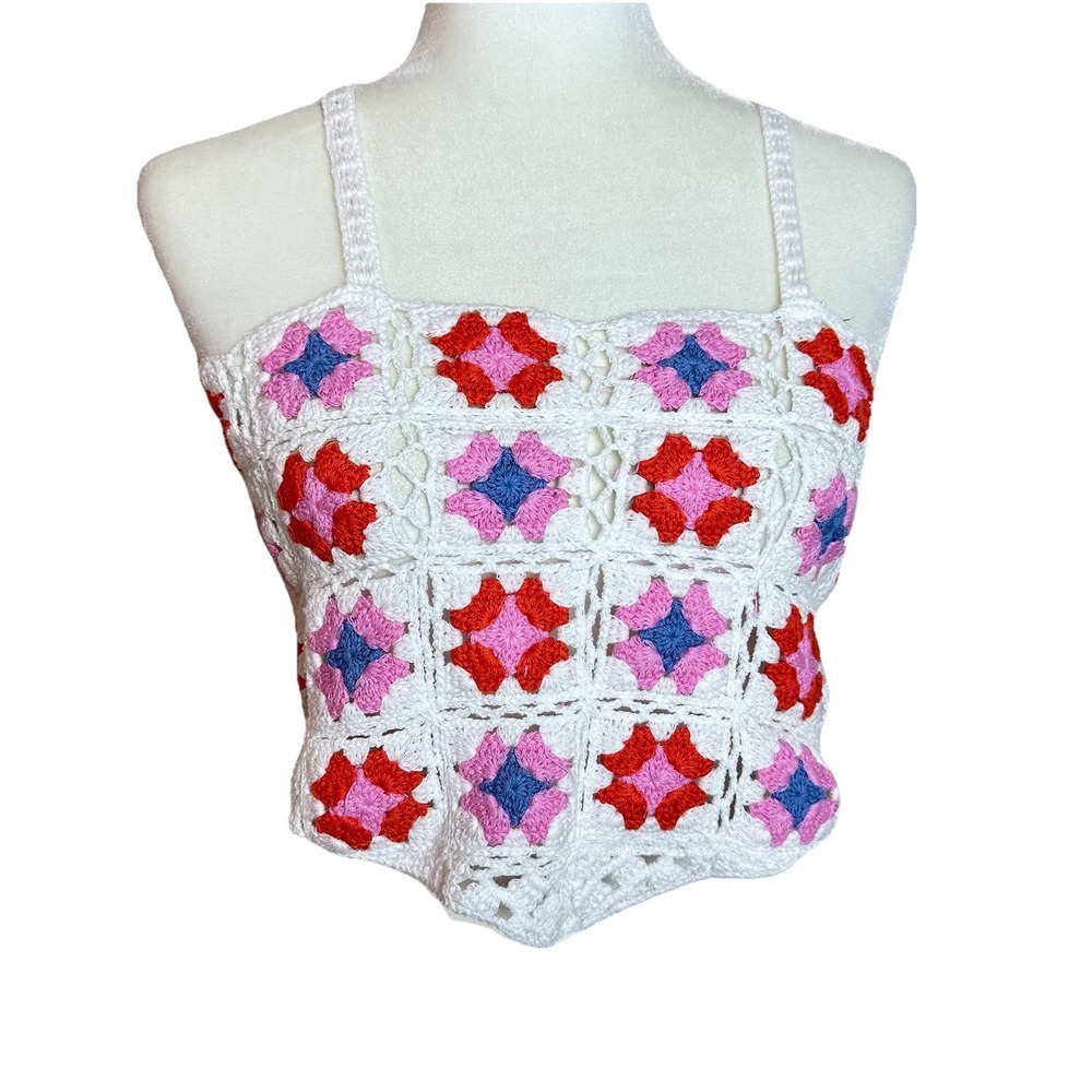 Altar'd State Crop Tank Top Crochet Granny Square Cottage Core Boho Beach Resort